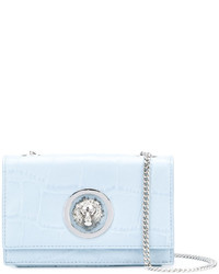 Женская голубая кожаная сумка с украшением от Versus