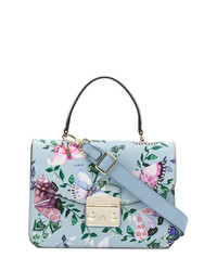 Голубая кожаная сумка через плечо с цветочным принтом от Furla
