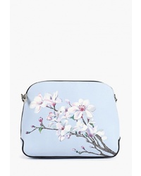 Голубая кожаная сумка через плечо с цветочным принтом от Mascotte