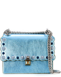 Женская голубая кожаная сумка от Fendi
