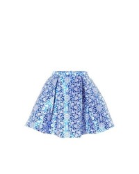 Голубая короткая юбка-солнце с цветочным принтом