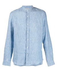 Мужская голубая льняная рубашка с длинным рукавом в вертикальную полоску от Brunello Cucinelli