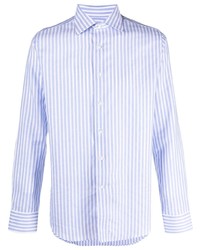 Мужская голубая льняная рубашка с длинным рукавом в вертикальную полоску от Canali