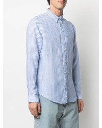 Мужская голубая льняная рубашка с длинным рукавом в вертикальную полоску от Ralph Lauren Collection