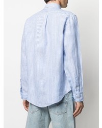Мужская голубая льняная рубашка с длинным рукавом в вертикальную полоску от Ralph Lauren Collection