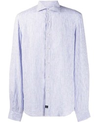 Мужская голубая льняная рубашка с длинным рукавом в вертикальную полоску от Fay