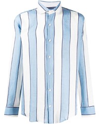 Мужская голубая льняная рубашка с длинным рукавом в вертикальную полоску от Frescobol Carioca