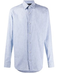 Мужская голубая льняная рубашка с длинным рукавом в вертикальную полоску от Z Zegna