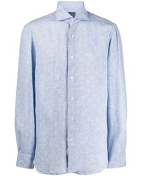Мужская голубая льняная рубашка с длинным рукавом в горошек от Barba