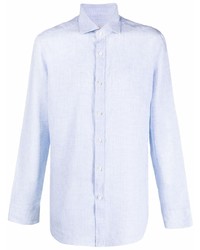 Мужская голубая льняная рубашка с длинным рукавом в клетку от Tintoria Mattei