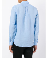 Мужская голубая льняная рубашка с длинным рукавом в клетку от Burberry