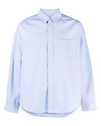 Мужская голубая льняная рубашка с длинным рукавом в стиле пэчворк от VISVIM