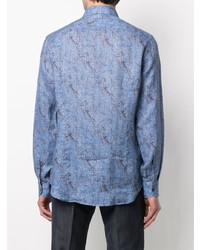 Мужская голубая льняная рубашка с длинным рукавом с принтом от Corneliani