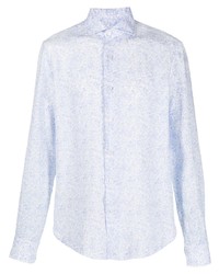 Мужская голубая льняная рубашка с длинным рукавом с цветочным принтом от Orian