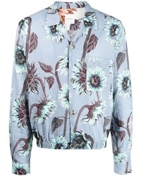 Мужская голубая льняная рубашка с длинным рукавом с цветочным принтом от Paul Smith