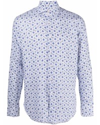 Мужская голубая льняная рубашка с длинным рукавом с цветочным принтом от Xacus