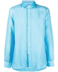 Мужская голубая льняная рубашка с длинным рукавом от 120% Lino