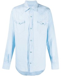 Мужская голубая льняная рубашка с длинным рукавом от Alanui