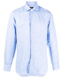 Мужская голубая льняная рубашка с длинным рукавом от Barba