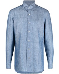 Мужская голубая льняная рубашка с длинным рукавом от Borrelli