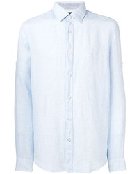 Мужская голубая льняная рубашка с длинным рукавом от BOSS HUGO BOSS