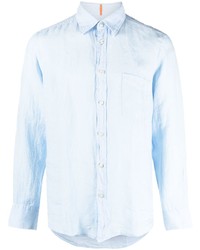 Мужская голубая льняная рубашка с длинным рукавом от BOSS
