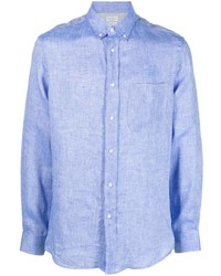 Мужская голубая льняная рубашка с длинным рукавом от Brunello Cucinelli