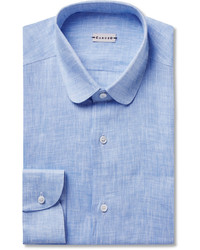 Мужская голубая льняная рубашка с длинным рукавом от Caruso