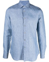 Мужская голубая льняная рубашка с длинным рукавом от Corneliani