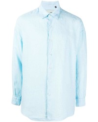 Мужская голубая льняная рубашка с длинным рукавом от Costumein