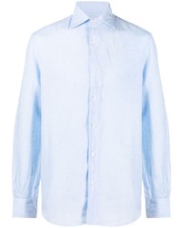 Мужская голубая льняная рубашка с длинным рукавом от D4.0