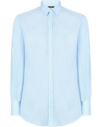 Мужская голубая льняная рубашка с длинным рукавом от Dolce & Gabbana