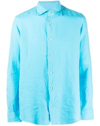 Мужская голубая льняная рубашка с длинным рукавом от Drumohr