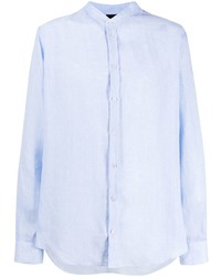 Мужская голубая льняная рубашка с длинным рукавом от Emporio Armani