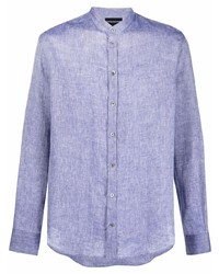 Мужская голубая льняная рубашка с длинным рукавом от Emporio Armani