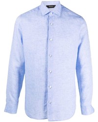 Мужская голубая льняная рубашка с длинным рукавом от Ermenegildo Zegna