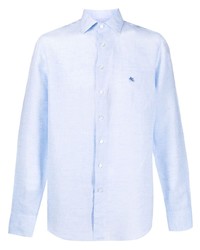 Мужская голубая льняная рубашка с длинным рукавом от Etro