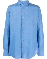 Мужская голубая льняная рубашка с длинным рукавом от Fedeli