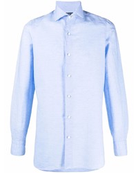 Мужская голубая льняная рубашка с длинным рукавом от Finamore 1925 Napoli