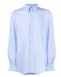 Мужская голубая льняная рубашка с длинным рукавом от Finamore 1925 Napoli