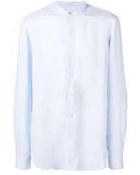 Мужская голубая льняная рубашка с длинным рукавом от Giorgio Armani