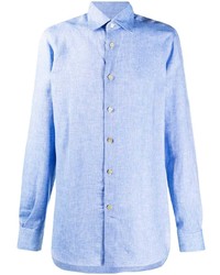 Мужская голубая льняная рубашка с длинным рукавом от Kiton