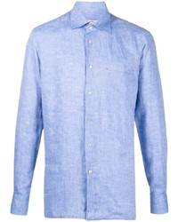 Мужская голубая льняная рубашка с длинным рукавом от Kiton