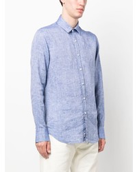 Мужская голубая льняная рубашка с длинным рукавом от Canali