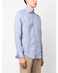 Мужская голубая льняная рубашка с длинным рукавом от Eleventy