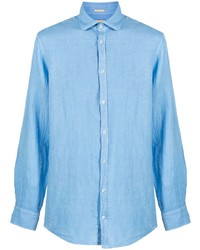 Мужская голубая льняная рубашка с длинным рукавом от Massimo Alba