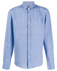 Мужская голубая льняная рубашка с длинным рукавом от Michael Kors