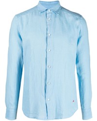Мужская голубая льняная рубашка с длинным рукавом от Peuterey