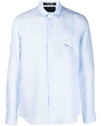 Мужская голубая льняная рубашка с длинным рукавом от Philipp Plein