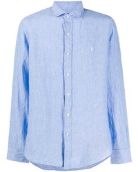 Мужская голубая льняная рубашка с длинным рукавом от Polo Ralph Lauren